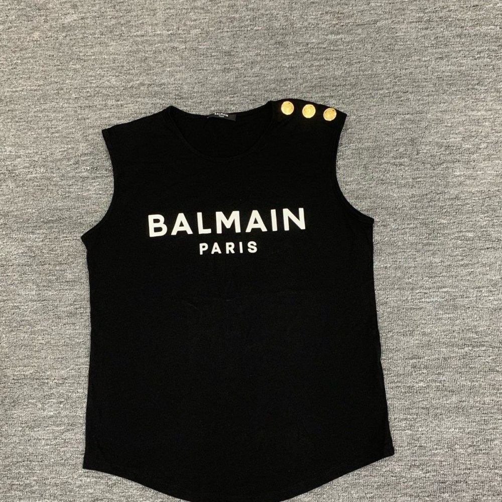 Authentic Balmain Black Tank Top with Gold Accents